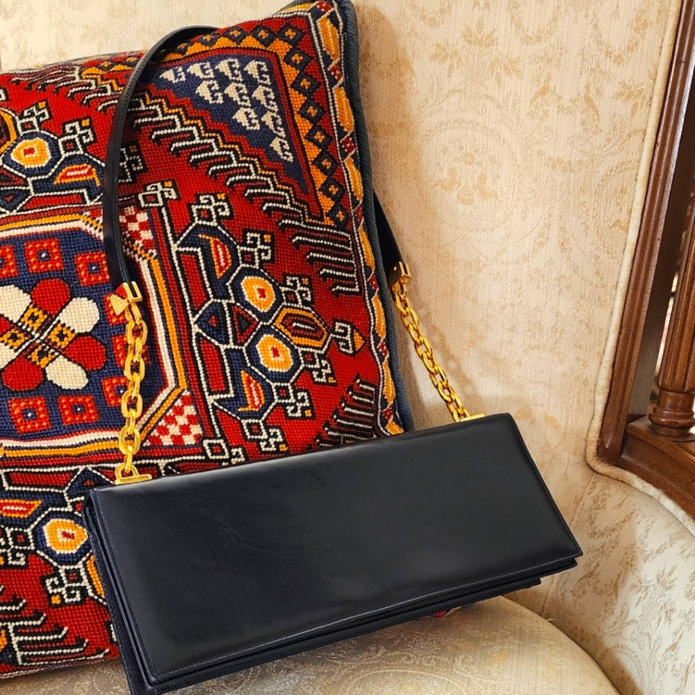ST. JOHN Navy Blue and Gold hardware luxury evening bag